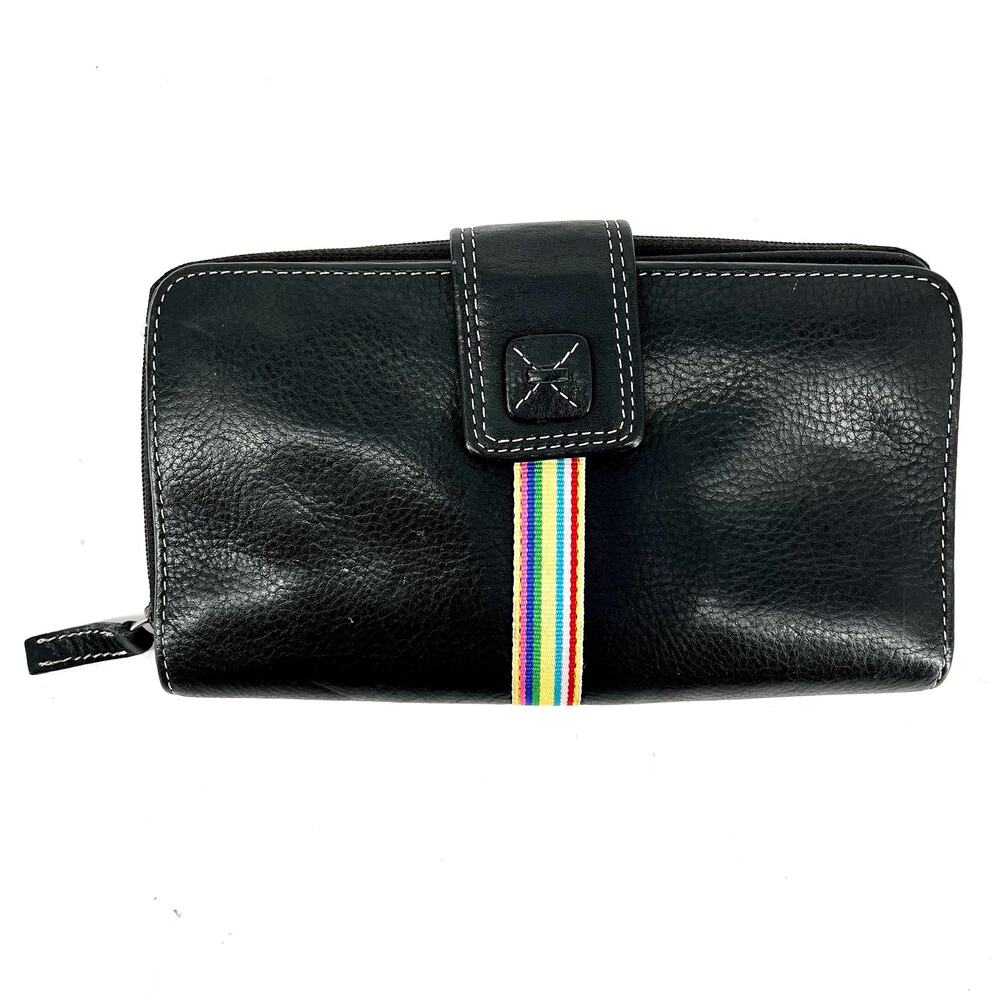 Black‎ leather wallet with rainbow stripe